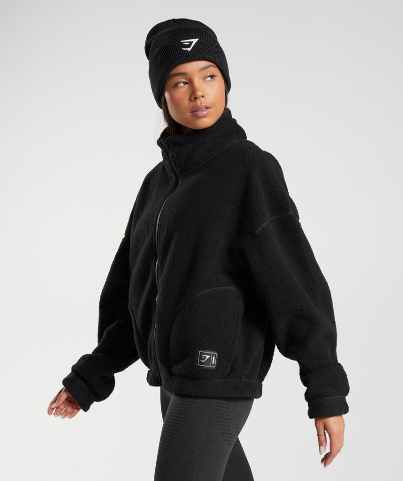 Women's Gymshark Sherpa Jackets Black | NZ 6JHCQG